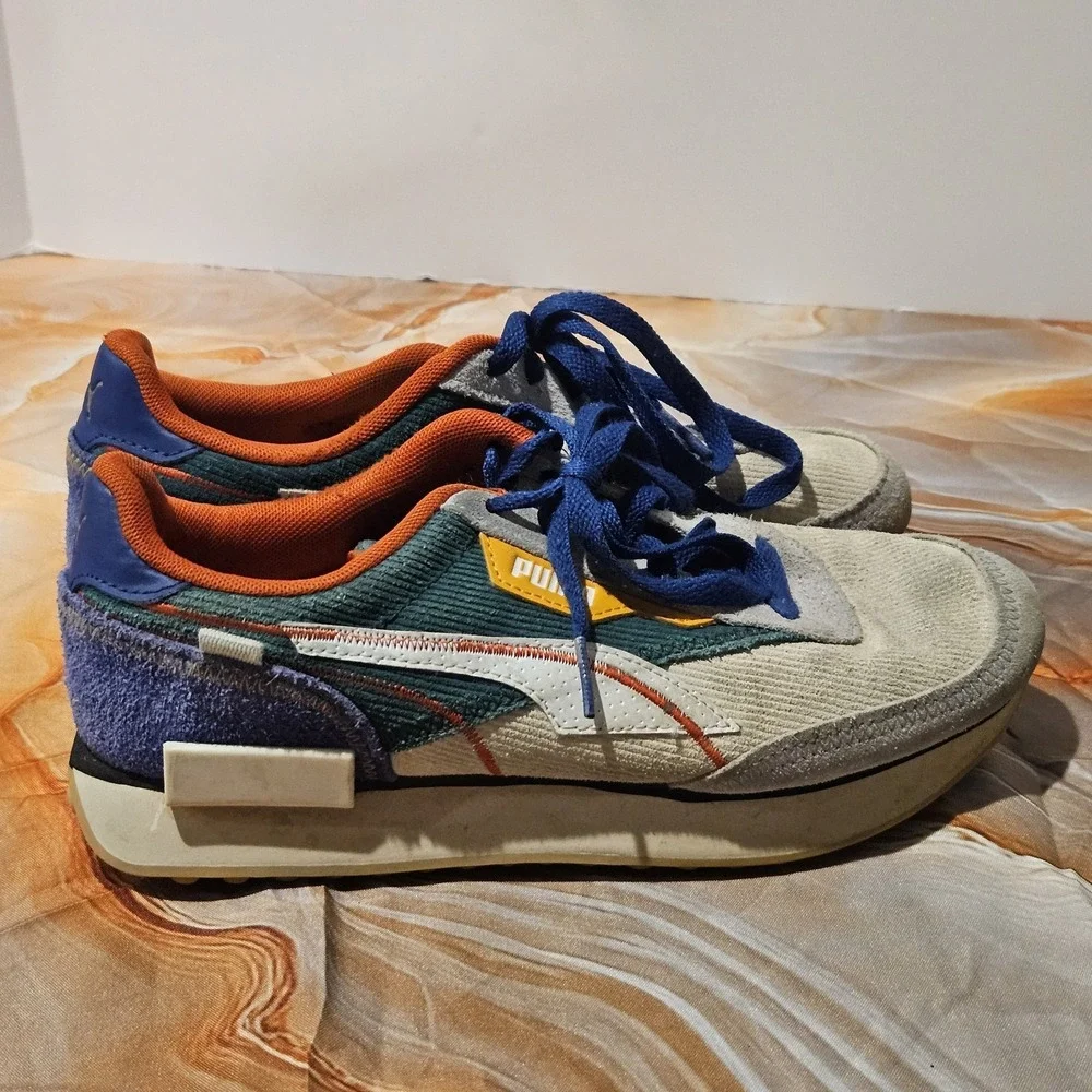Puma Sneakers Men's 6.5 Women's 8 Gray Blue Orange Retro Running Shoes